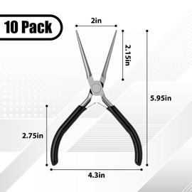 Lanties 10 Pack Mini Needle Nose Pliers Bulk, 6 Inch Precision Pliers Set with Extra Long Tips for Jewelry Making, Wire Wrapping, Small Object Gripping, DIY Project(Black)