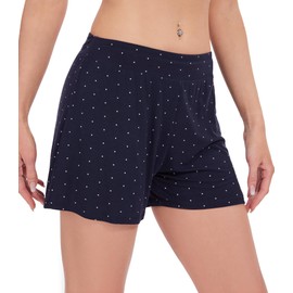 WiWi Viscose from Bamboo Pajama Shorts for Women Soft Casual Sleep Wide Leg Lounge Bottoms Pj S-XXL, Navy/White Dots, Medium