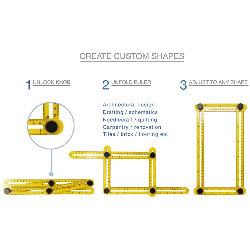VViViD Heavy-Duty Adjustable Ruler (Multi-Angle 4 Holder Yellow Plastic)