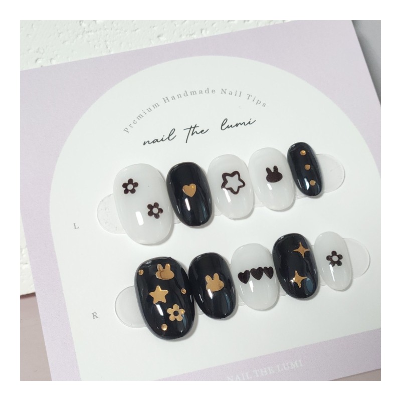 Mono gold drawing Handmade nail tip - Coffin / 모노
