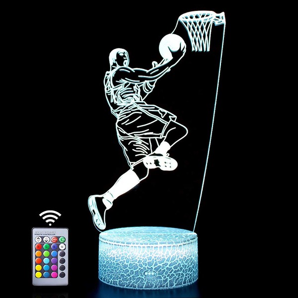 Hoofun Basketball 3D Lamp Birthday Gift Night Light, 16 Colours Change Remote Control Illusion Lights Gifts Ideas for Gift Boy 10 Years Teen Boys Children Child Christmas