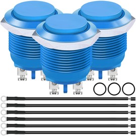 MKBKLLJY 3PCS 19MM Momentary Push Button Switch Waterproof Metal Bule Shell High Round Cap ON/Off 1A 110V 220V 250V AC/DC 1A 3V 6V 12V 24V 36V 48V 1NO SPST Screw Foot Terminal with Wires for Car