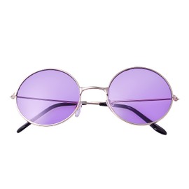 Ultra Gold with Purple Lenses UV400 Round Sunglasses for Men & Women - Unisex Retro Large Round Glasses with Spring Comfort Fit Hinges - UVA UVB Protection Circle Sunglasses - Metal Framed
