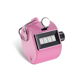 Clicker Counter Metal Hand Tally Counter 4-Digit Number Counter, Handheld Mechanical Counters Clickers Pitch Umpire Click Counter for Baseball, Coaching, Knitting, People, Lap, Fishing, Golf, (Pink)