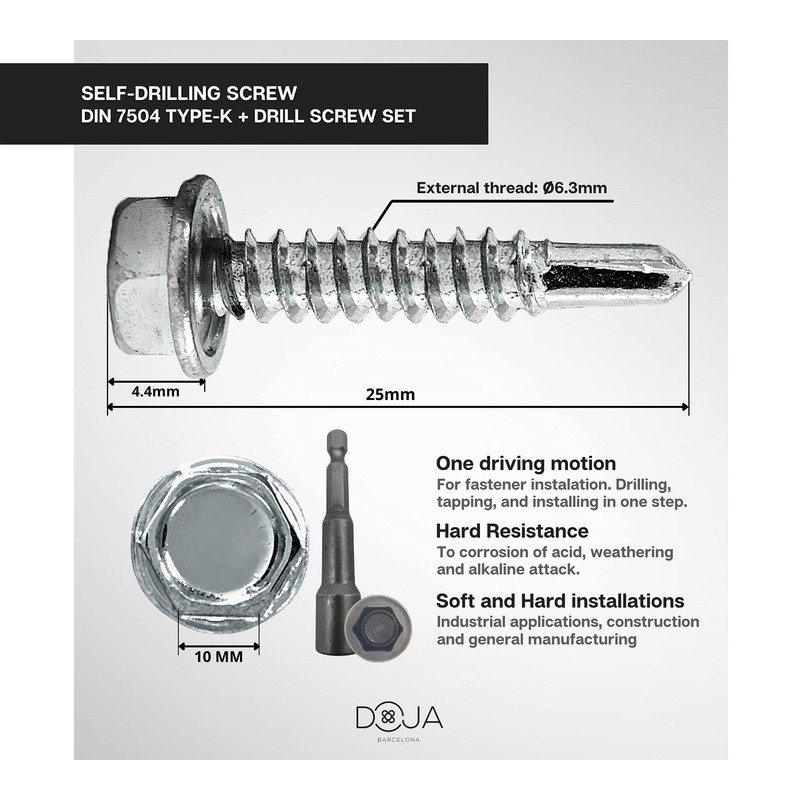 DOJA Industrial Hexagon Drilling Screws 6.3 x 25 mm +