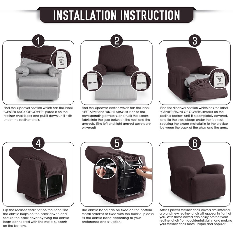 TAOCOCO Stretch Recliner Chair Covers 4 Piece, Chocolate