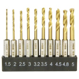 E-Value ESTDT-10HEX Hexagonal Shaft Drill Set Short Titanium Coating Set of 10