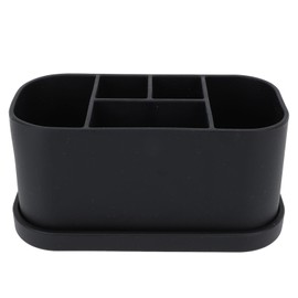 Silicone Toothbrush Toothpaste Holder Multipurpose 5 Slots Drainage Holes Bathroom Countertop Organizer for Cosmetics Skincare Product Black