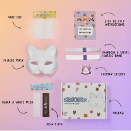 Pre Felted Therian Cat Mask Kit - Fleeced Base with Faux Fur, Eye Mesh and Cat Like Fuzzy Fabric - Felted for You, Skip The Messy Work - Premium All-in-One Therian Mask Kit