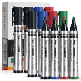 SELEAD Large Permanent Markers Black Red Blue Green - 12 Pack Fine Tip Waterproof Quick Drying Pens Set for Home Office Industrial Warehouse School Supplies