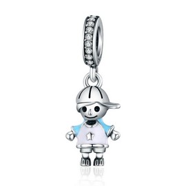 PAHALA 925 Sterling Silver Couple Little Girl Boy Enamel Crystals Charm Bead (Boy)