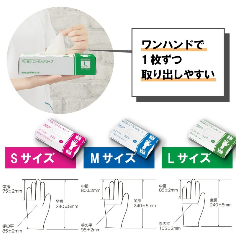 MATSUYOSHI Disposable Nitrile Gloves, White, Powder-Free (Size: M) 100 Pieces,