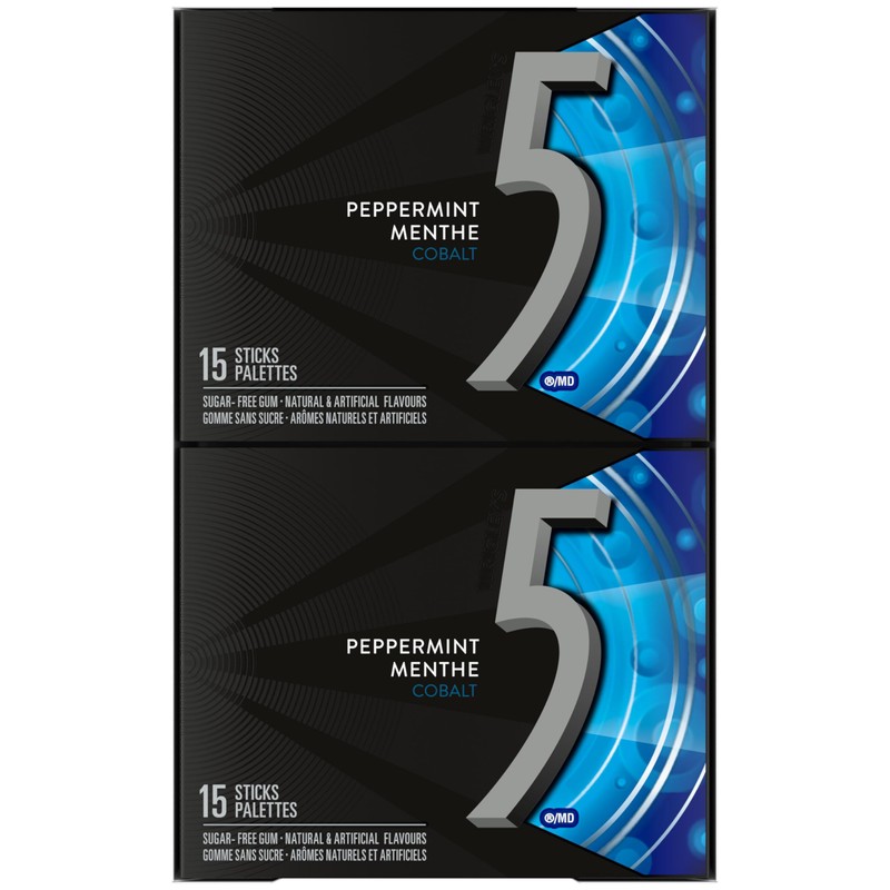 Wrigley 5 Cobalt Peppermint Sugar-Free Gum, 15 Count (Pack of