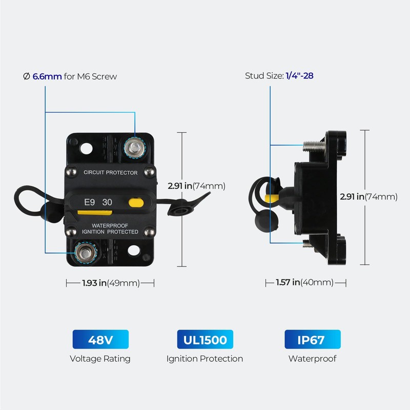 Renogy Circuit Breakers, Rated for 48V DC at 80A