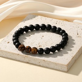 1 Year Sobriety Bracelet Gifts, Addiction Recovery Sober Gifts for Men, 12 Months AA Recover Gifts, Sobriety Anniversary Tiger Eye Black Beads Bracelet Birthday Christmas Gifts for Him