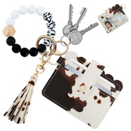 Lostars Wallet Keychain Wristlet for Women RFID Card Holder Keychain Key Chain Wallet Key Ring with Wrist Wallet for Women (Slim, Cow Print)