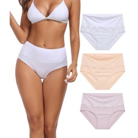 ANLIQI Womens Briefs Cotton Underwear High Waist Tummy Control Hipster Panties Pack Full Coverage Soft Breathable Undies for Ladies Underpants(3WCP,XL)