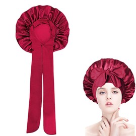 MALOUSUN Silk Bonnet Sleep Cap, Silk Bonnet Sleep Cap, Silk Bonet, Curling Cap, Satin Cap, Satin Hair Cap, Dry Caps for Hair Women and Men, Bonnet for Night and Everyday Use, red, M