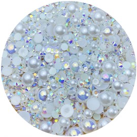 Mix Resin Rhinestones Half Round Pearls,30g Flatback Rhinestones Half Pearl Beads for Crafts Multi Size 3mm-10mm Half Pearl Rhinestone for Bottles,Tumblers,Nail Art,Clothes Shoes (White Series)