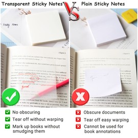Transparent Sticky Notes - 3x3 inch Clear Sticky Notes Waterproof Self-Adhesive Translucent Sticky Note Pads for Books Annotation, See Through Sticky Note (200 Sheets)
