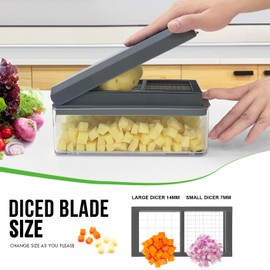 SUREWIN Vegetable Chopper Slicer, Food Chopper Onion Dicer, Onion Chopper with Container, Mandoline Slicer, Salad, Garlic Chopper (2 Blades)