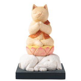 Cat buddha Fugen Bodhisattva (Guardian Honzon of Tatsu and Mitenen), Sculpted by Sakai Buddha _ Zodiac Protection Honzon, Maneki Neko Figurine (NB8 Fugen
