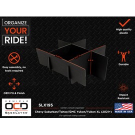 Vehicle OCD – Center Console Organizer for Chevy Suburban/Tahoe/GMC Yukon/Yukon XL (2021-2025) (For Optional Sliding Console ONLY) – Made in USA – SLX195
