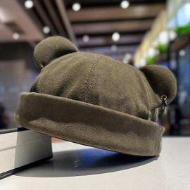 Beanie Hats for Women Men Warm Thickened Cap Unisex Street Fashion Bear Ear Hip Hop Street Fashion (Army Green,Standard)
