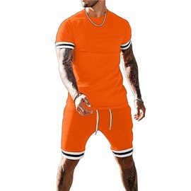 congluoki Mens Short Sets 2 Piece Outfits Fashion Short Sleeve Summer Tracksuits Casual Set with Pockets Orange Red L