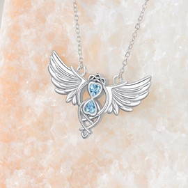 ZPMMPZ - Collar de alas de ángel para mujer de plata de ley 925 con alas de ángel, Plata esterlina, Topacio
