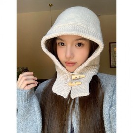 Women's Winter Knit Balaclava Hooded Neck Warmer, Cold-Proof Hat lf2519 Free Size/M56-58cm Burgundy 3ea