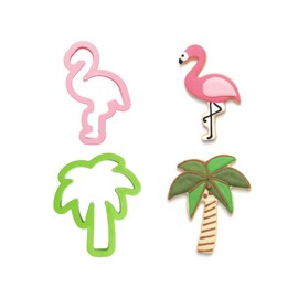 Decora 0255071 Plastic Flamingo and Palm Tree Cutters 2-Piece 10/9.5 x H2 cm Green / Rose
