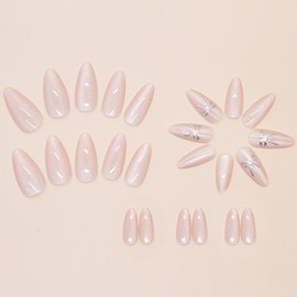YXRXKJ Nail Tips, Medium, 24 Pieces, Nail Tips, Short, Popular, Japanese Style, Cute, Simple, Stylish, False Nails, Short, Spring & Summer, Bride Nails, Glossy, Coming of Age Ceremonies, Graduation