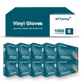 AFYecmy Disposable Vinyl Gloves, Latex-Free, Powder-Free, Waterproof, Food Safe, for Cleaning, Cooking (Transparent color(S 1000pcs/Box))