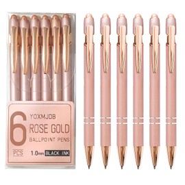 YOXMJDB Ballpoint Pens, 6 Pack Rose Gold Metal Pens Black Ink Pens, 1.0mm Medium Point Stylus Pens for Touch Screens, Cute Pens Teacher Gifts Office Supplies for Women (6 Pcs Rose Gold, No Words)