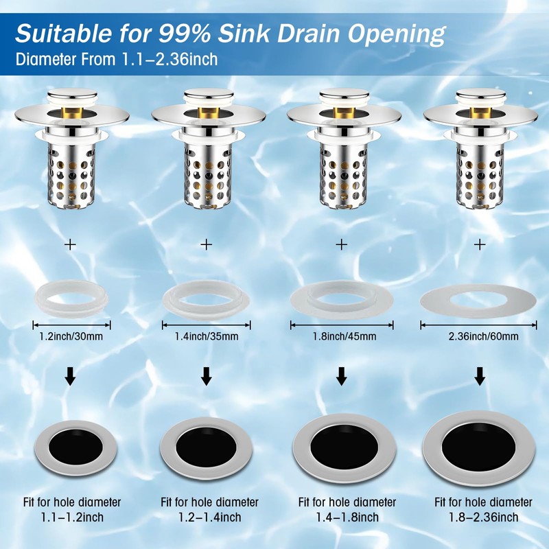 Universal Bathroom Sink Stopper, Pop Up Sink Drain Strainer Plug