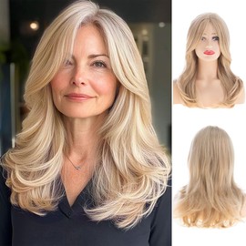 Long Wavy Blonde Wigs for Women Synthetic Natural Cosplay Replacement Hair Wig,Mixed Blonde
