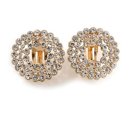 Clear Crystal Wreath Clip On Earrings In Gold Tone - 22mm Diameter