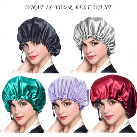 Upgraded Adjustable Double-Layer Satin Hair Sleeping Cap for Home Hair Protection Free Size/Light Green 4ea