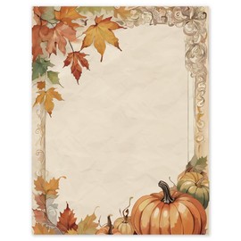 AnyDesign 60 Sheets Fall Stationery Letterhead Paper Vintage Pumpkin Maple Leaves Writing Letter Paper Notes for Autumn Thanksgiving Invitation Printing, 8.5 x 11 Inch, Single-Sided