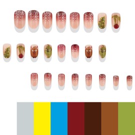 Christmas Press on Nails Short Almond Shaped Snowflake Fake Nails Pink Glitter Full Cover Glue on Nails with Fun Cartoon Christmas Trees Design Winter Holiday False Nails for Acrylic Manicure Salon