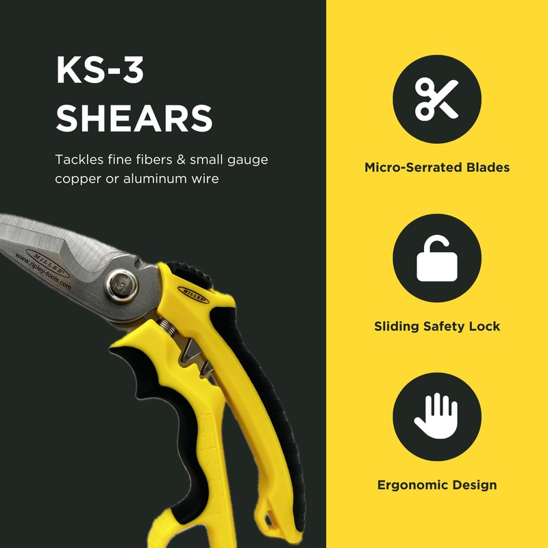 Miller Multi-Purpose KS-3 Angle-Head Fiber Optic Kevlar Scissors, Crimper, and