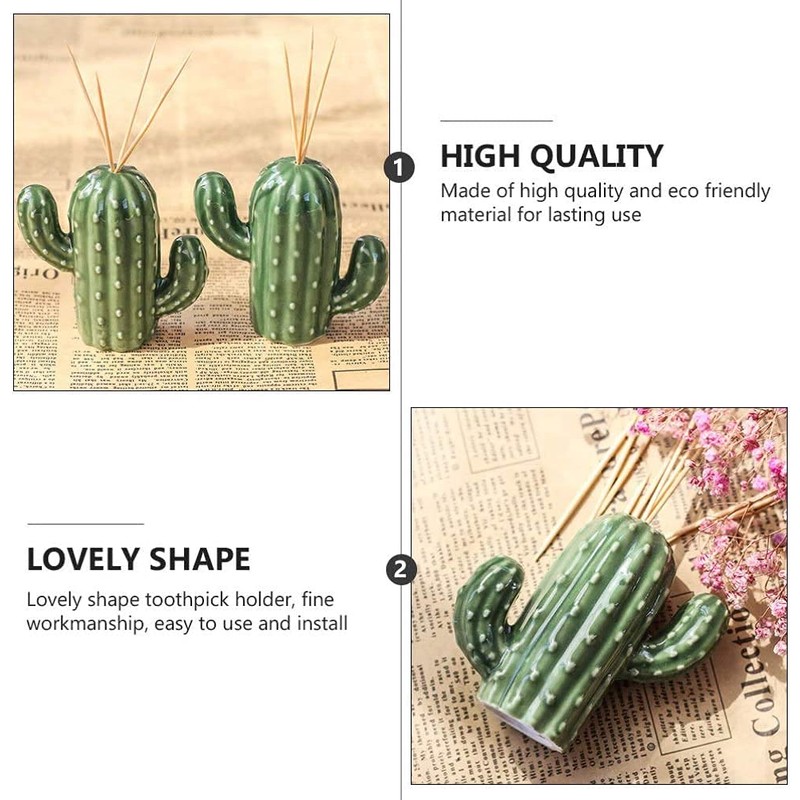 KiaoTime Ceramic Toothpick Holder Dispenser, Novelty Cute Cactus Design Toothpick