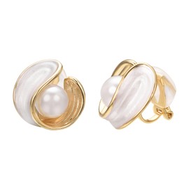 Yoursfs Gold Pearl Clip on Earring for Women 14K Gold Plated Geometric Non Pierced Earrings Trendy Jewelry