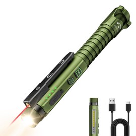 EDC Flashlight Rechargeable,800 Lumen Pocket Flashlight with Red Beam,U V and White LED Combo,Magnetic Clip & Base, 11 Modes Pen Flashlight,Glass Breaker&Bottle Opener for Working,Home and Emergency