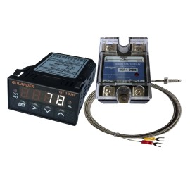 Golander 24V DC 1/32DIN PID Temperature Controller, White+ 25A SSR + K thermocouple