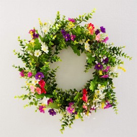 HooAMI 18Inch Door Wreath, Spring Summer Flower Wreath Decoration for Front Door, Home, Window, Wall, Wedding, Party Decoration