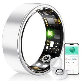 Women Men's Smart Health Ring Fitness Tracker with Heart Rate Blood Oxygen Blood Pressure Sleep Step Monitoring App Controlledcolor: Silver, size: 12#, model number: R11M