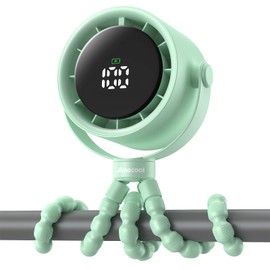 AMACOOL Baby Stroller Fan, Rechargeable Portable Clip on Fan, 17H Cooling with 5 Speeds, LED Display, 360°Rotate Personal Cooling Fans for Car Seat, Crib, Travel, Camping, Gifts for New Parents