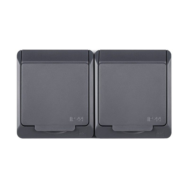 ELEKTRO-PLAST HERMES 2-Way Double Surface-Mounted Socket IP44 Waterproof Anthracite Grey